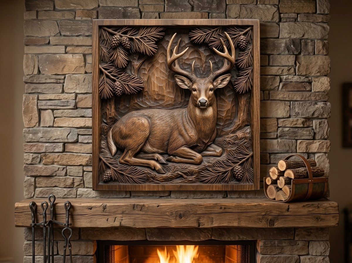 Majestic Buck Deer Bedded in Pine Forest CNC Relief STL bas-relief STL — view 13