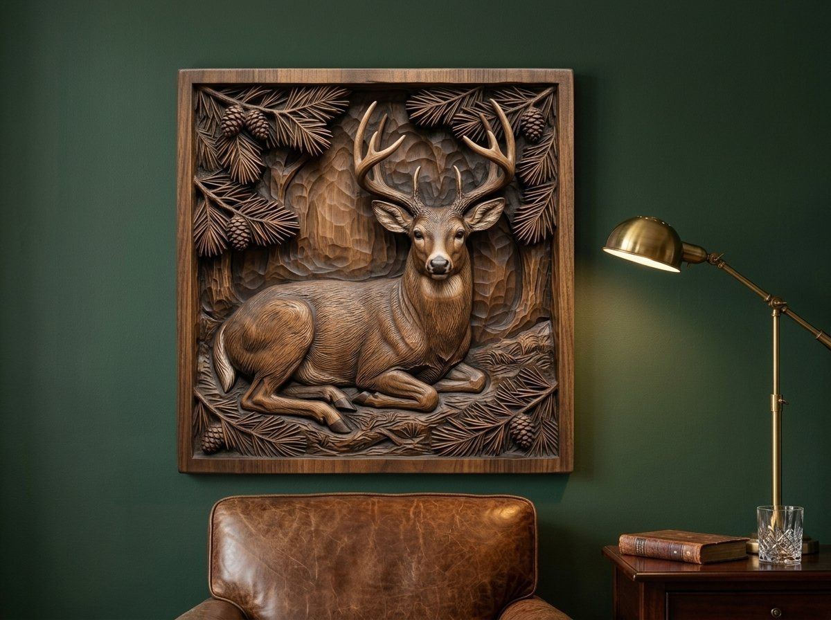 Majestic Buck Deer Bedded in Pine Forest CNC Relief STL bas-relief STL — view 14
