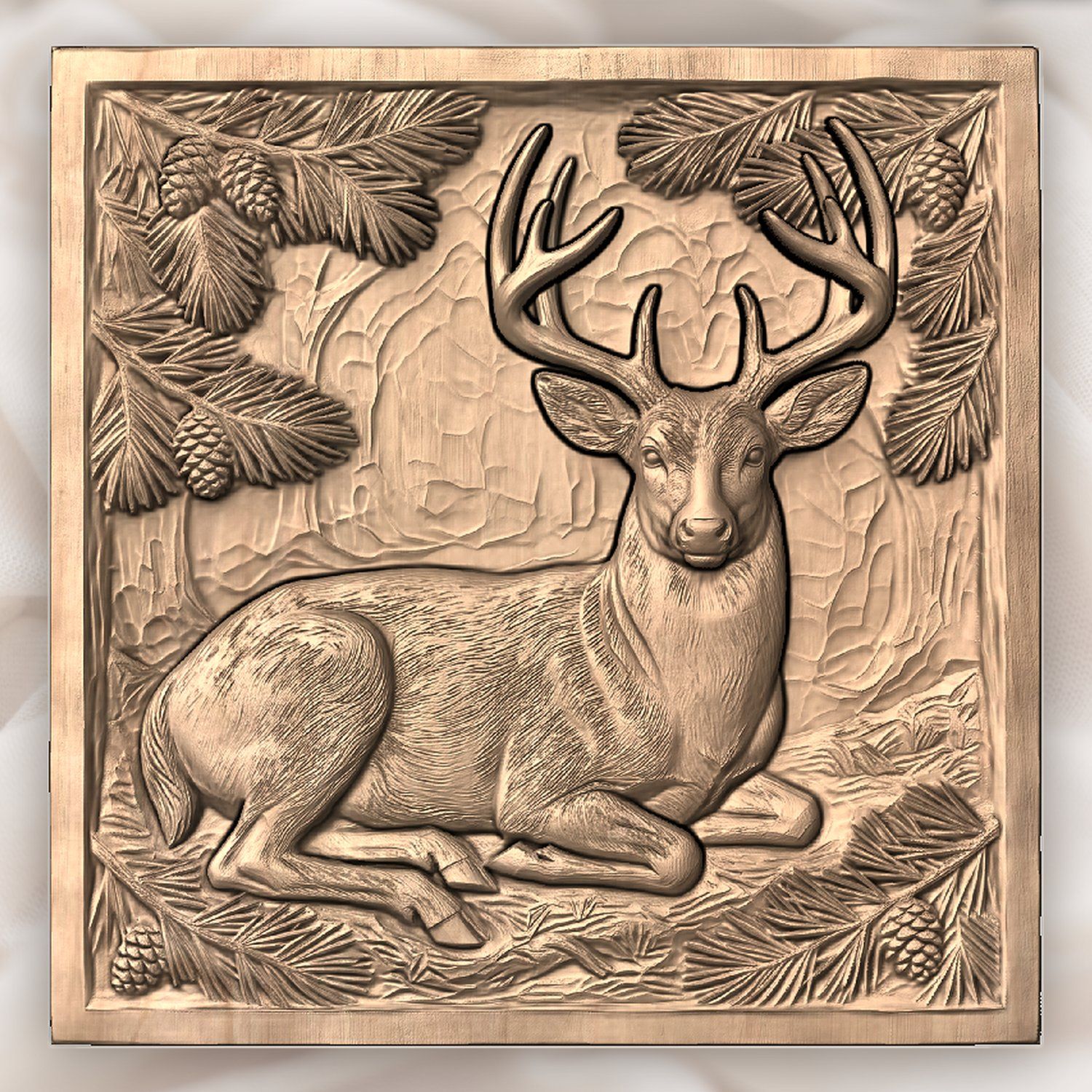 Majestic Buck Deer Bedded in Pine Forest CNC Relief STL bas-relief STL — view 5