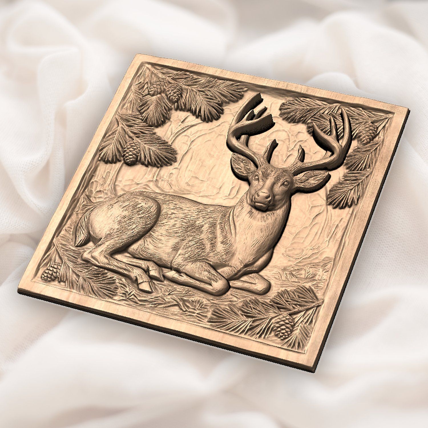 Majestic Buck Deer Bedded in Pine Forest CNC Relief STL bas-relief STL — view 6