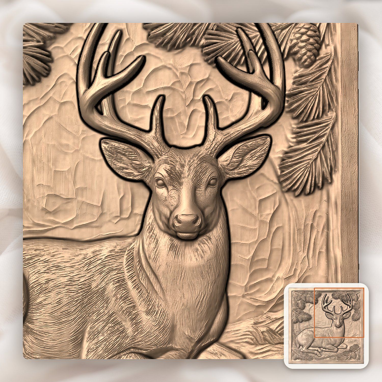 Majestic Buck Deer Bedded in Pine Forest CNC Relief STL bas-relief STL — view 7