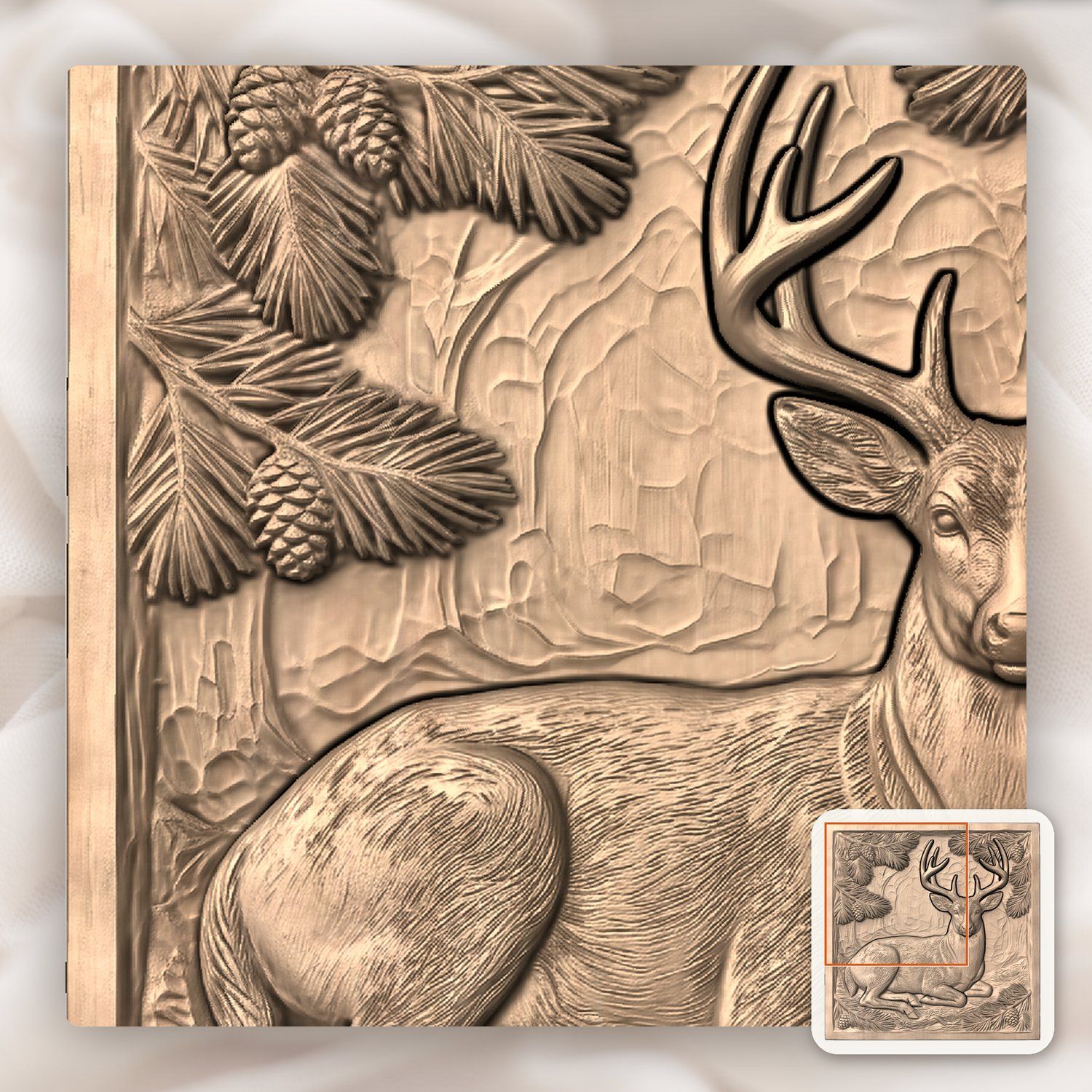 Majestic Buck Deer Bedded in Pine Forest CNC Relief STL bas-relief STL — view 8