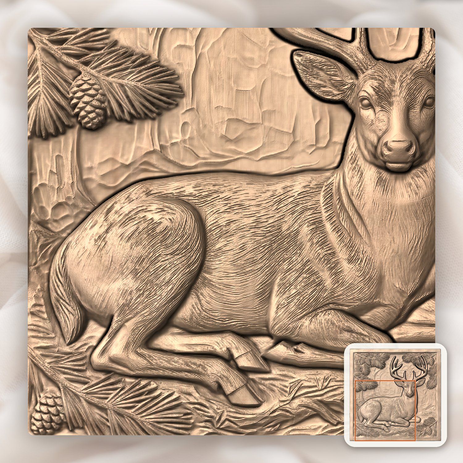 Majestic Buck Deer Bedded in Pine Forest CNC Relief STL bas-relief STL — view 9