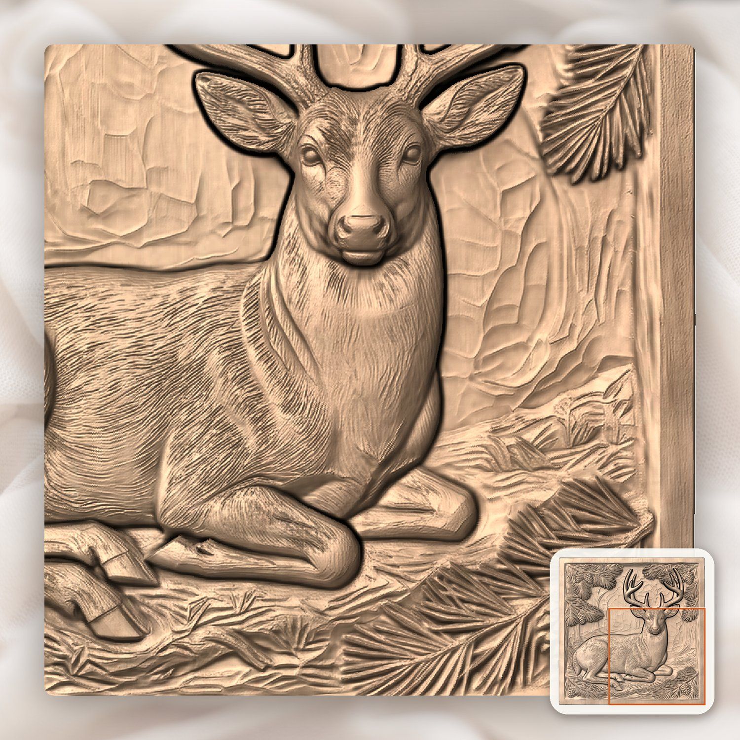 Majestic Buck Deer Bedded in Pine Forest CNC Relief STL bas-relief STL — view 10