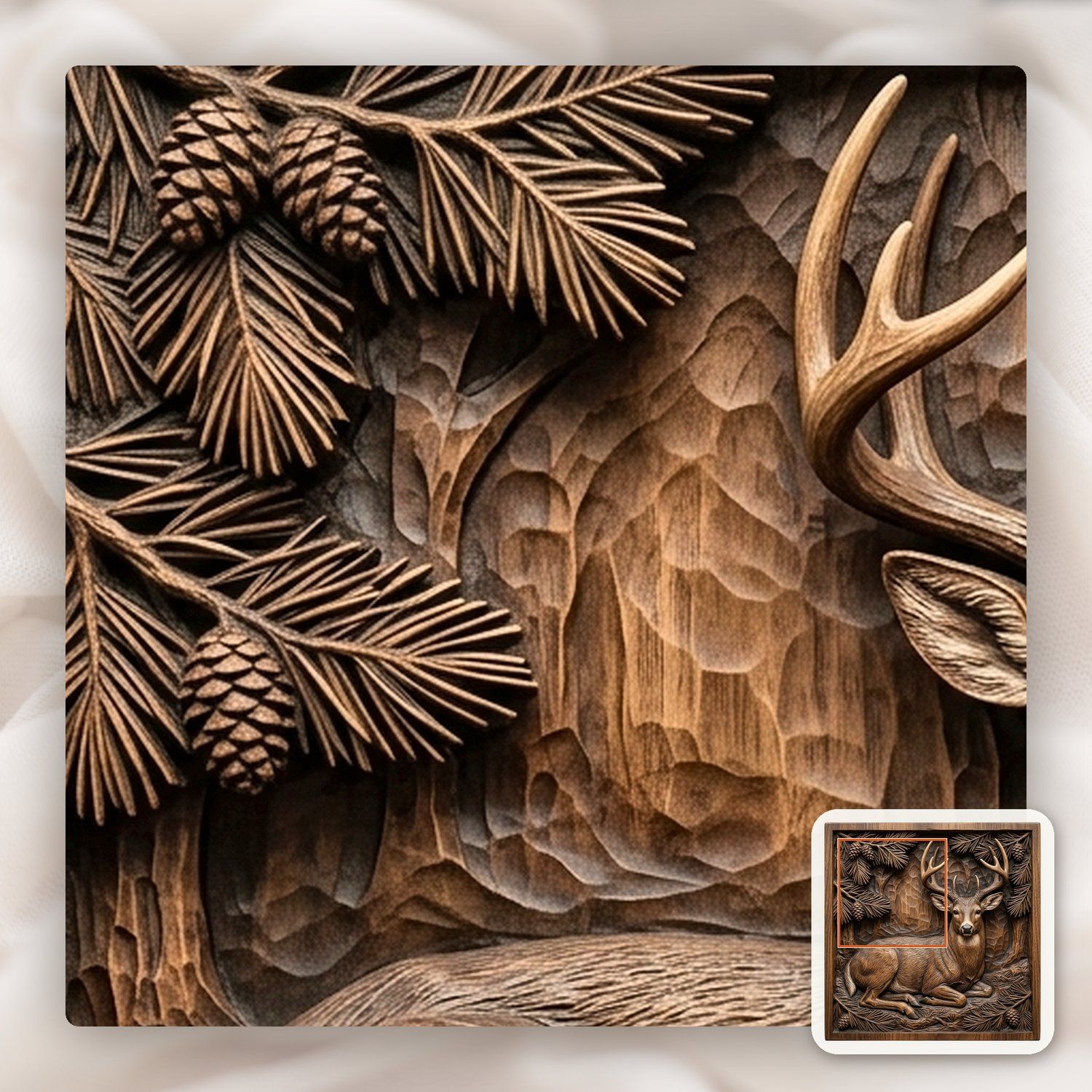 Majestic Buck Deer Bedded in Pine Forest CNC Relief STL bas-relief STL — view 11