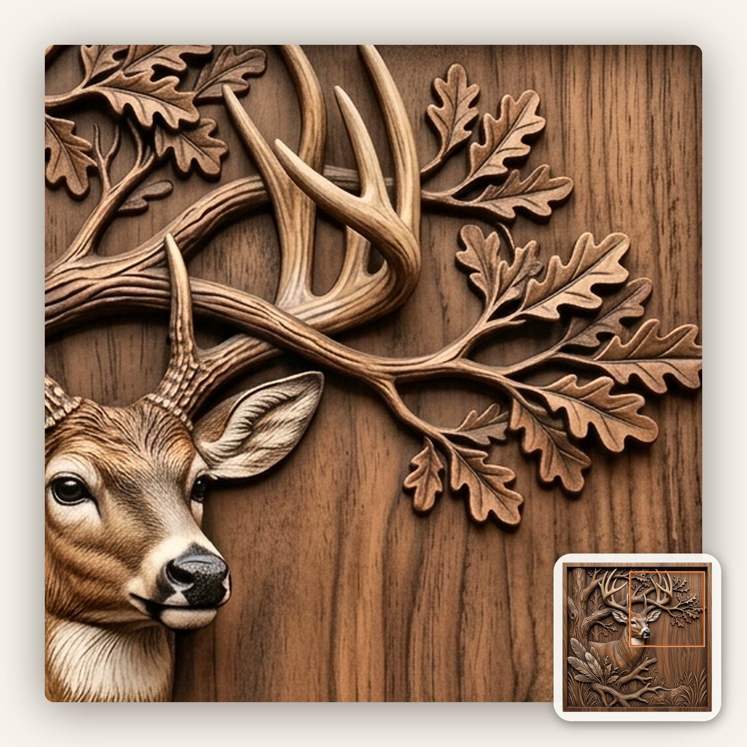 Majestic Buck Deer Oak Tree Scene CNC Relief STL bas-relief STL — view 12