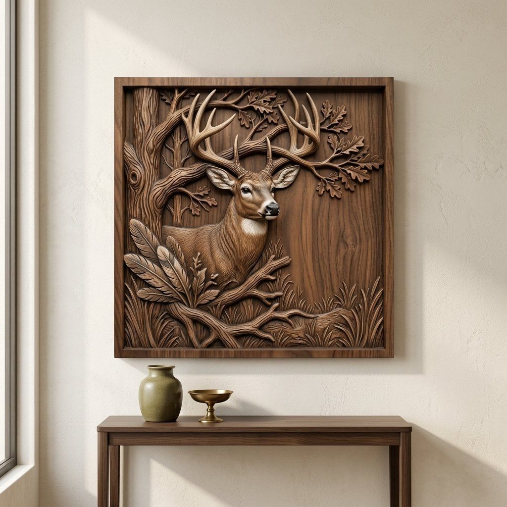 Majestic Buck Deer Oak Tree Scene CNC Relief STL bas-relief STL — view 14