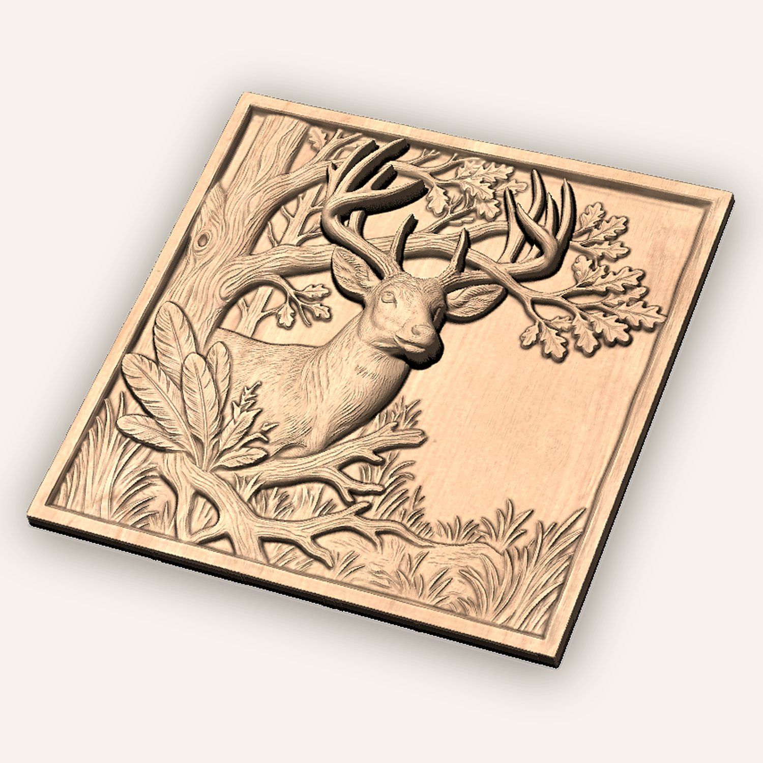 Majestic Buck Deer Oak Tree Scene CNC Relief STL bas-relief STL — view 5