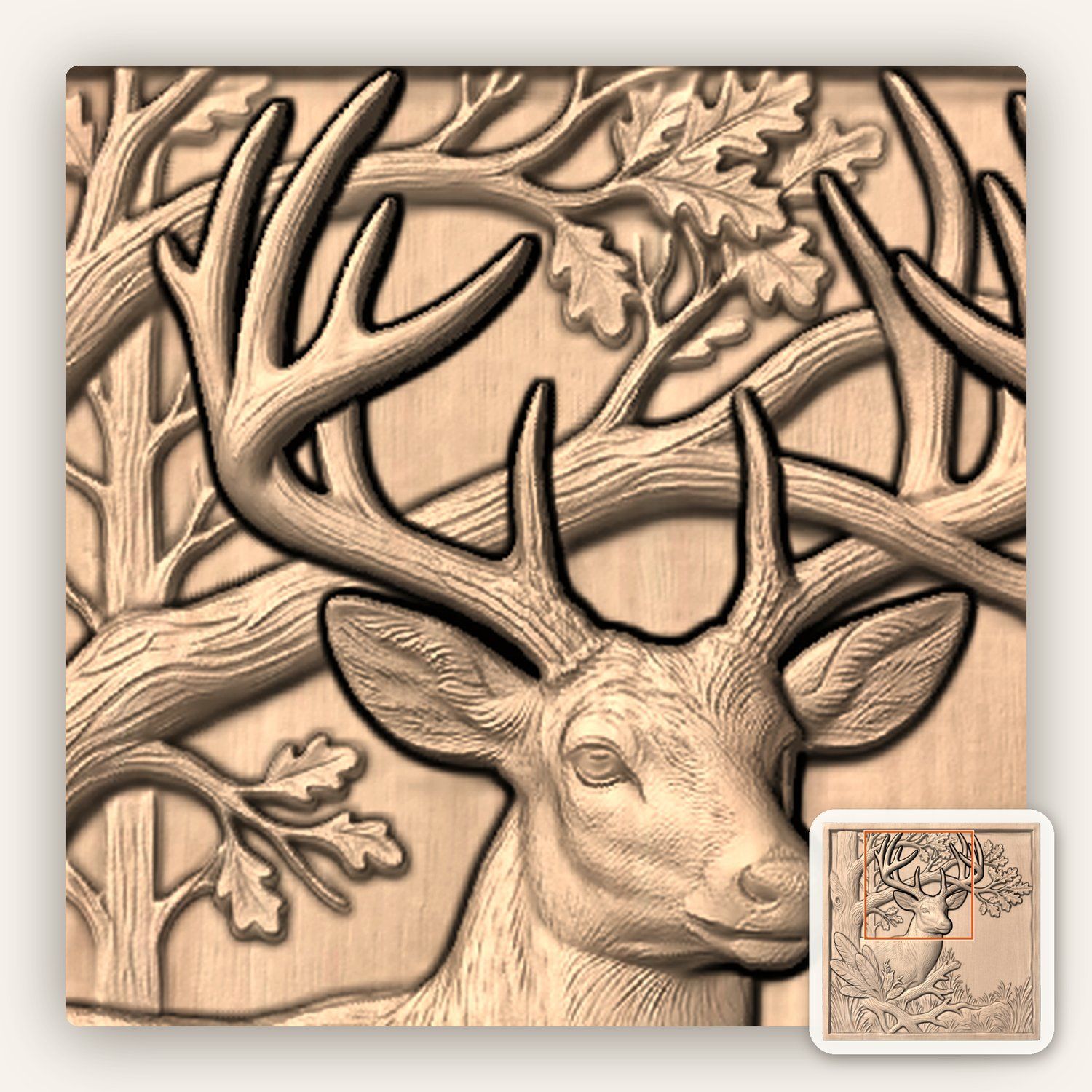Majestic Buck Deer Oak Tree Scene CNC Relief STL bas-relief STL — view 7