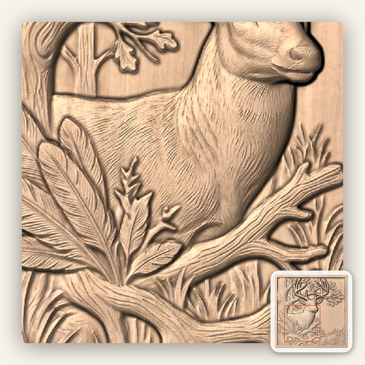 Majestic Buck Deer Oak Tree Scene CNC Relief STL bas-relief STL — view 8