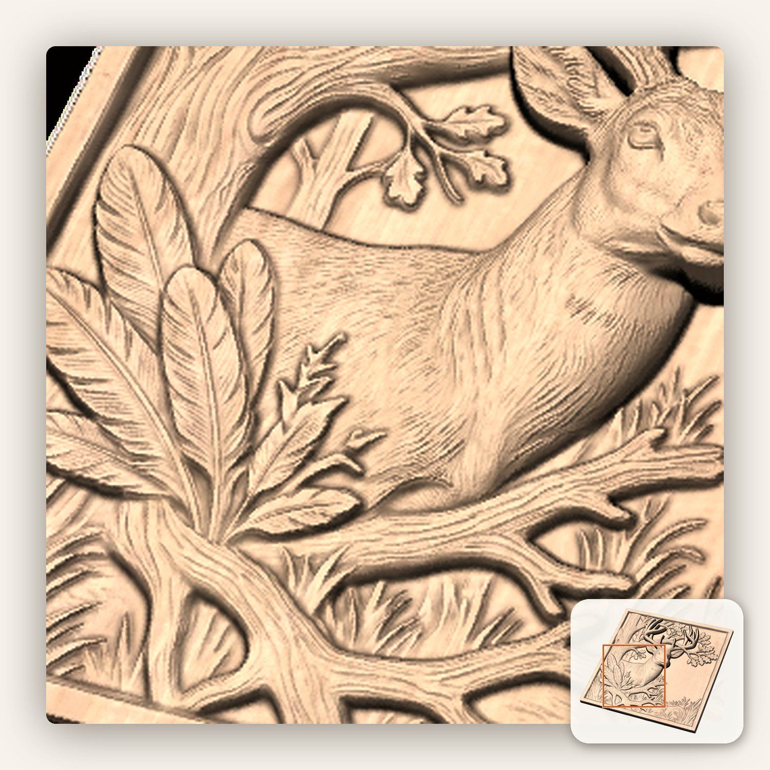 Majestic Buck Deer Oak Tree Scene CNC Relief STL bas-relief STL — view 9