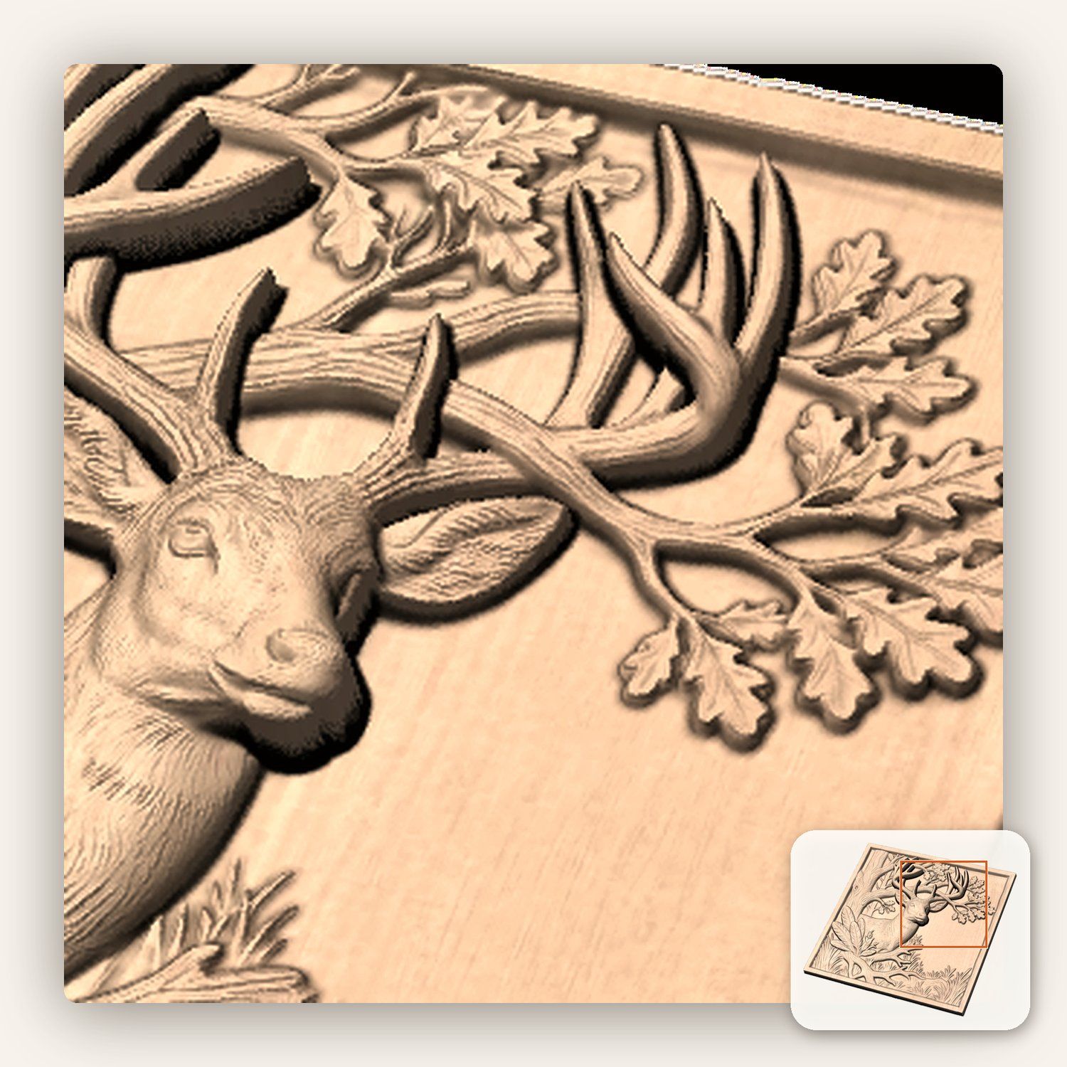 Majestic Buck Deer Oak Tree Scene CNC Relief STL bas-relief STL — view 10