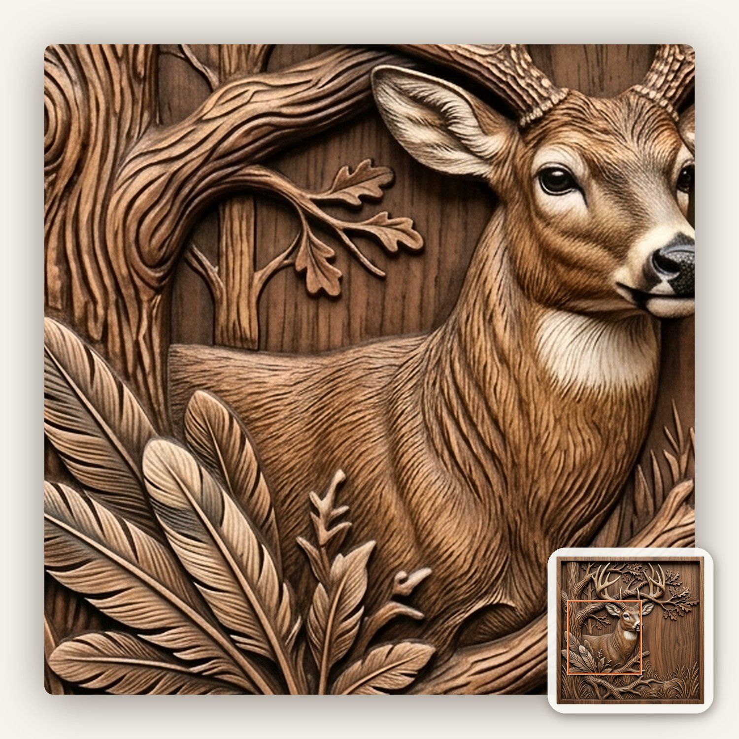 Majestic Buck Deer Oak Tree Scene CNC Relief STL bas-relief STL — view 11