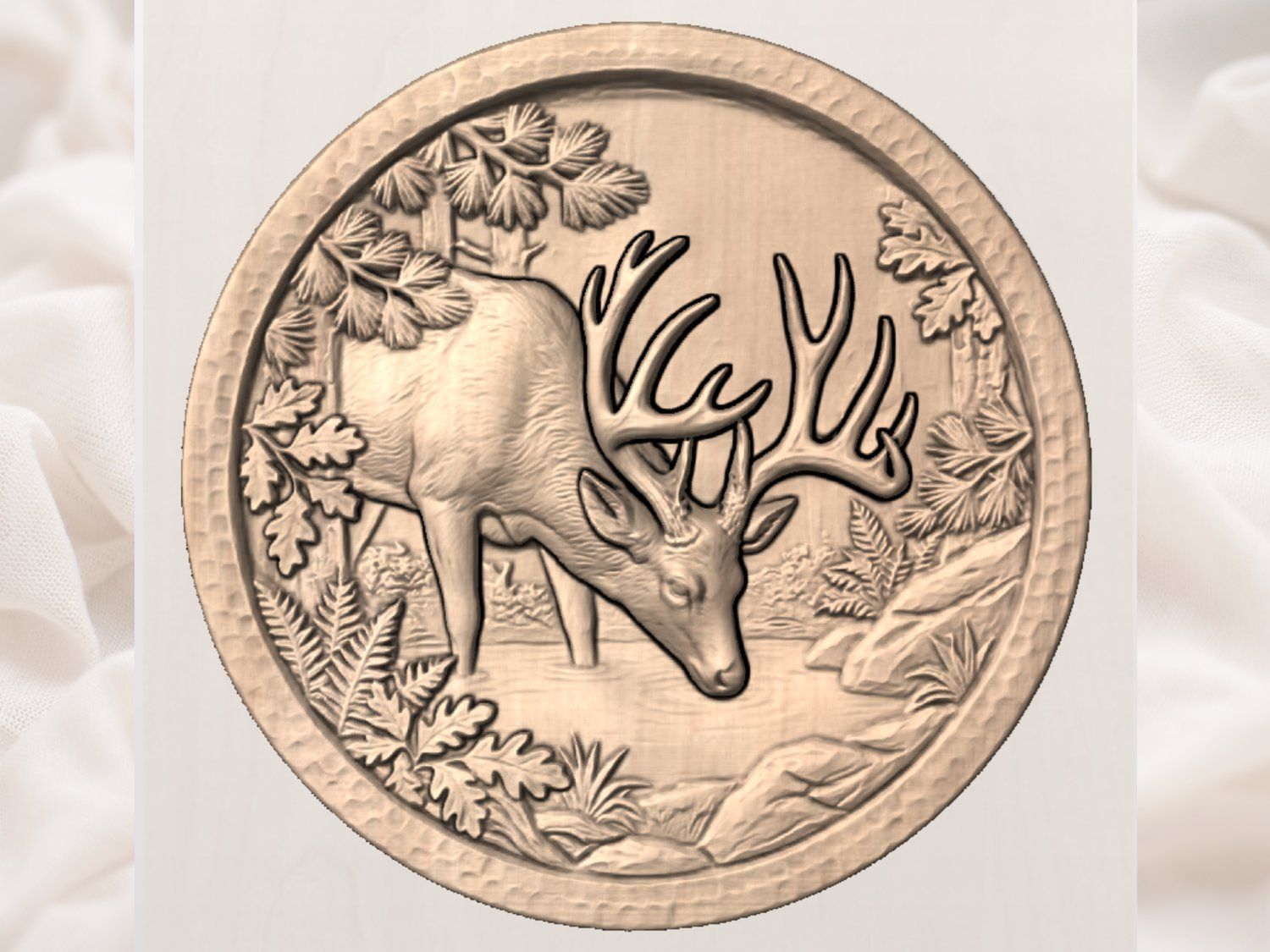 Majestic Buck Drinking Forest Water bas-relief STL — view 3