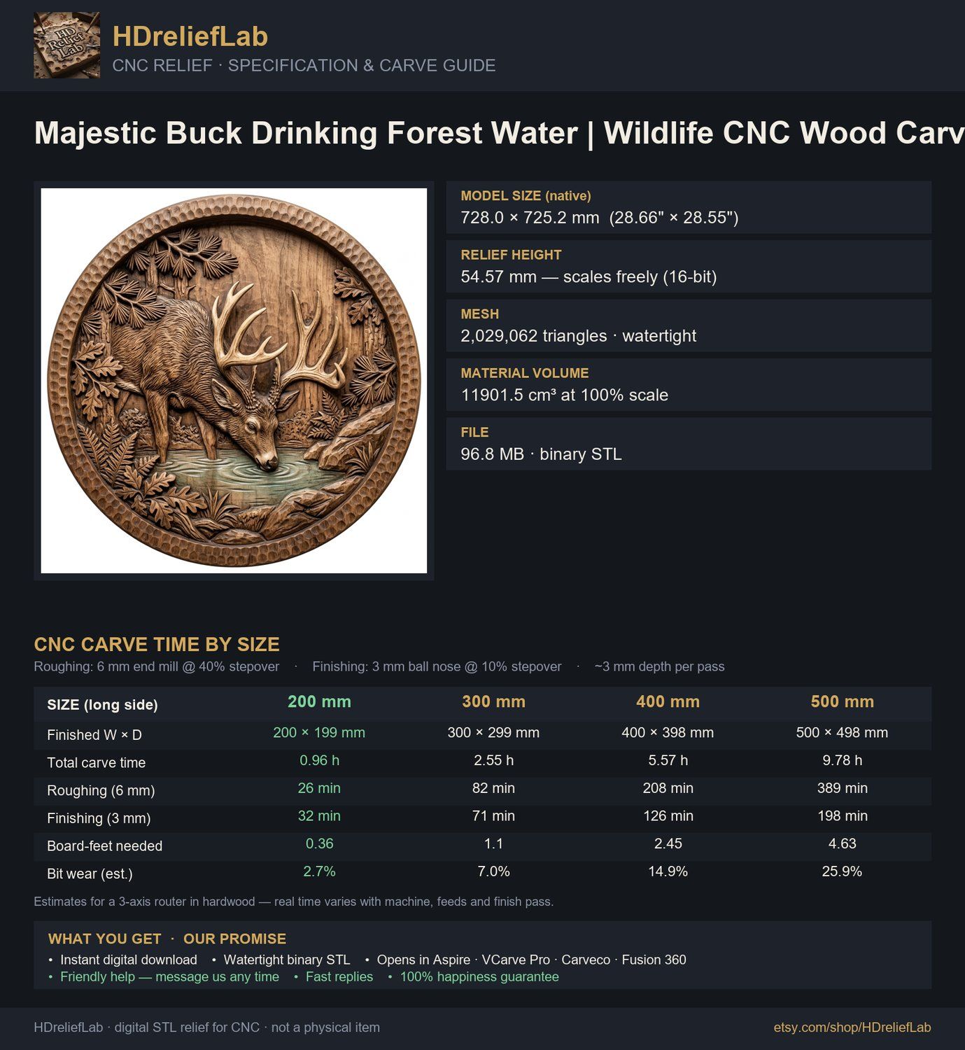 Majestic Buck Drinking Forest Water bas-relief STL — view 5