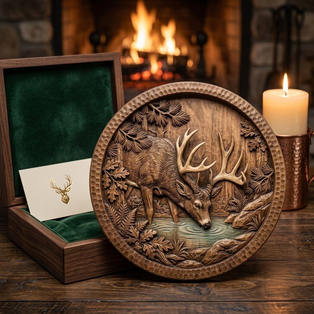 Majestic Buck Drinking Forest Water bas-relief STL — view 9