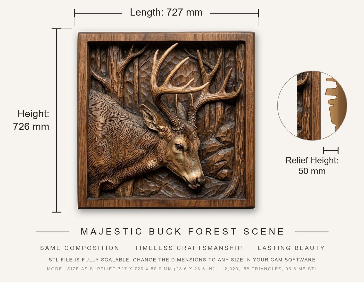 Majestic Buck Forest Scene CNC Relief STL bas-relief STL — view 3