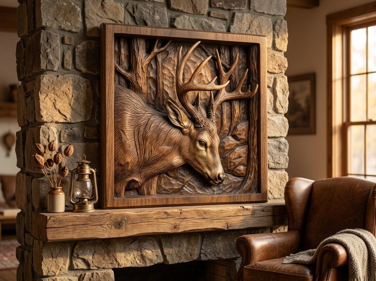 Majestic Buck Forest Scene CNC Relief STL bas-relief STL — view 13