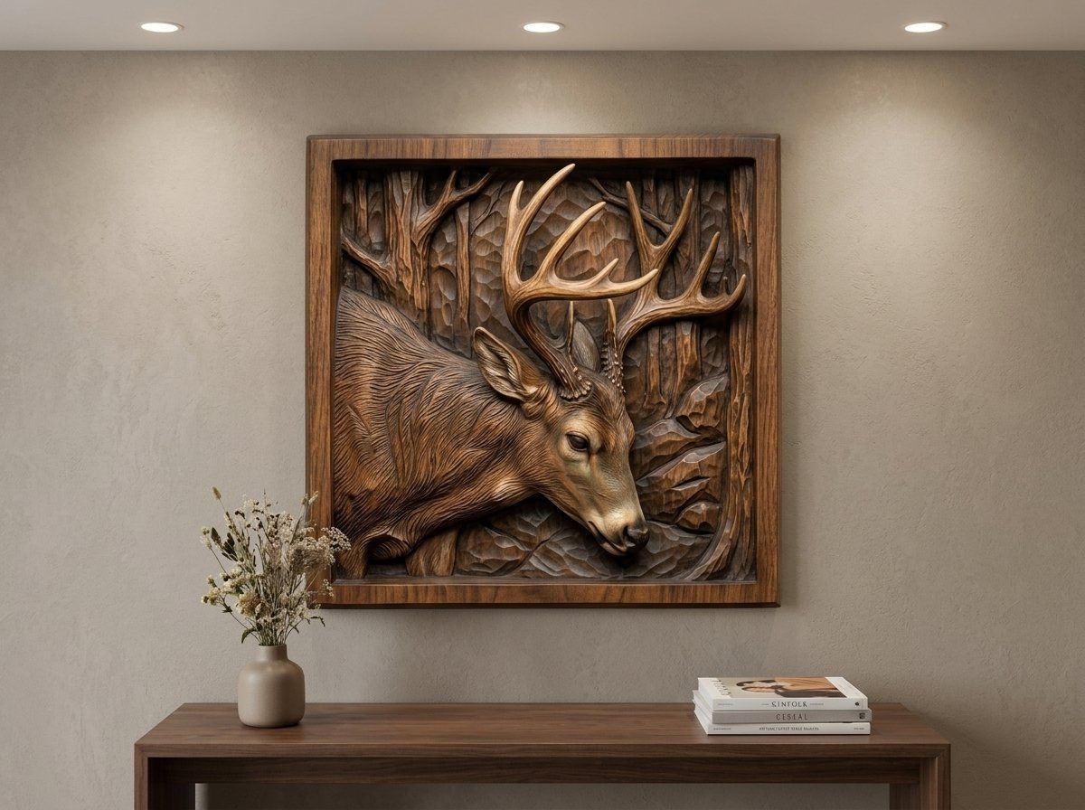 Majestic Buck Forest Scene CNC Relief STL bas-relief STL — view 14