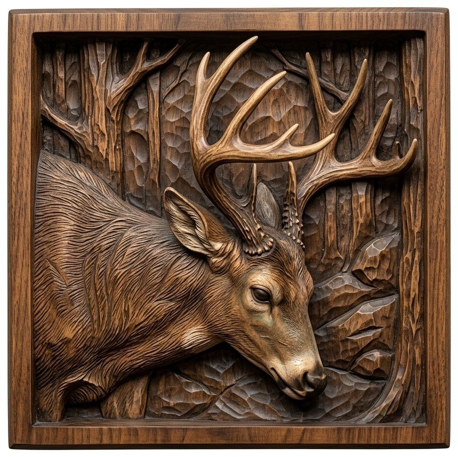 Majestic Buck Forest Scene CNC Relief STL bas-relief STL — view 4