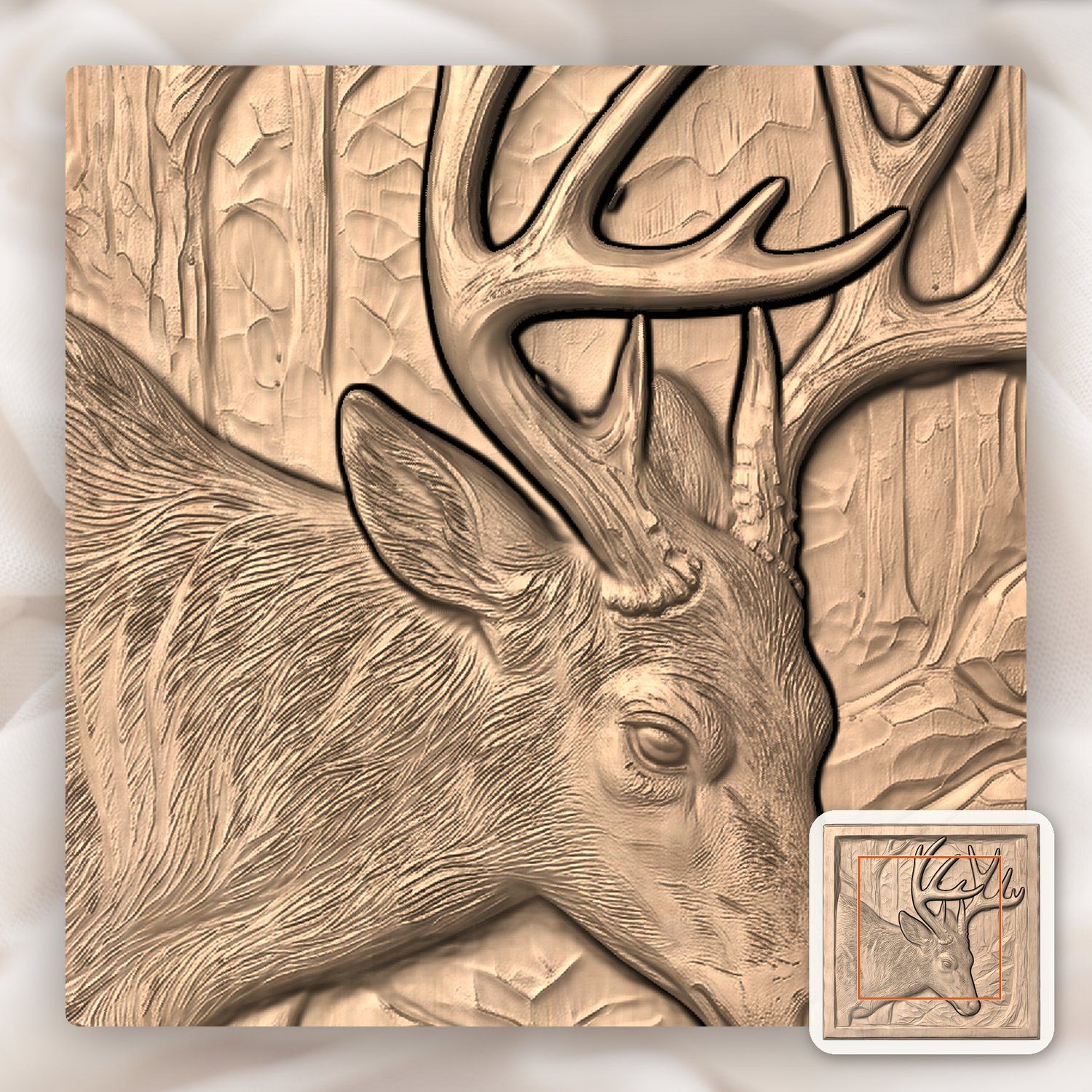 Majestic Buck Forest Scene CNC Relief STL bas-relief STL — view 7
