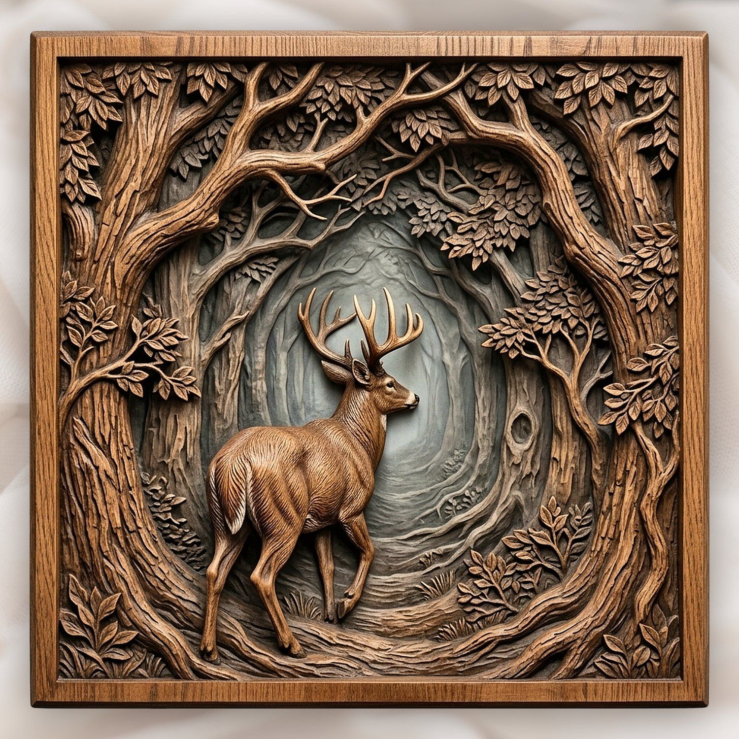 Majestic Buck Forest Scene CNC Relief STL bas-relief STL design