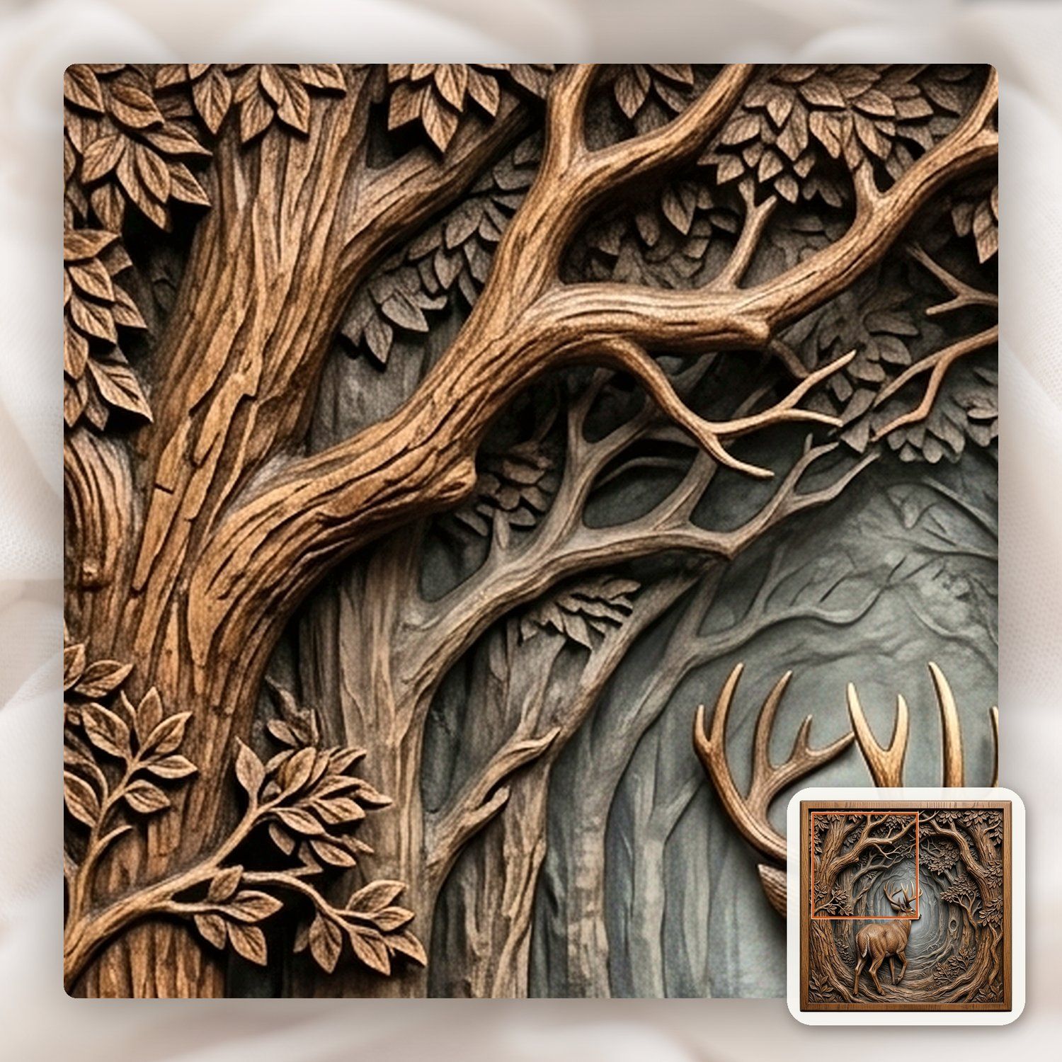 Majestic Buck Forest Scene CNC Relief STL bas-relief STL — view 12