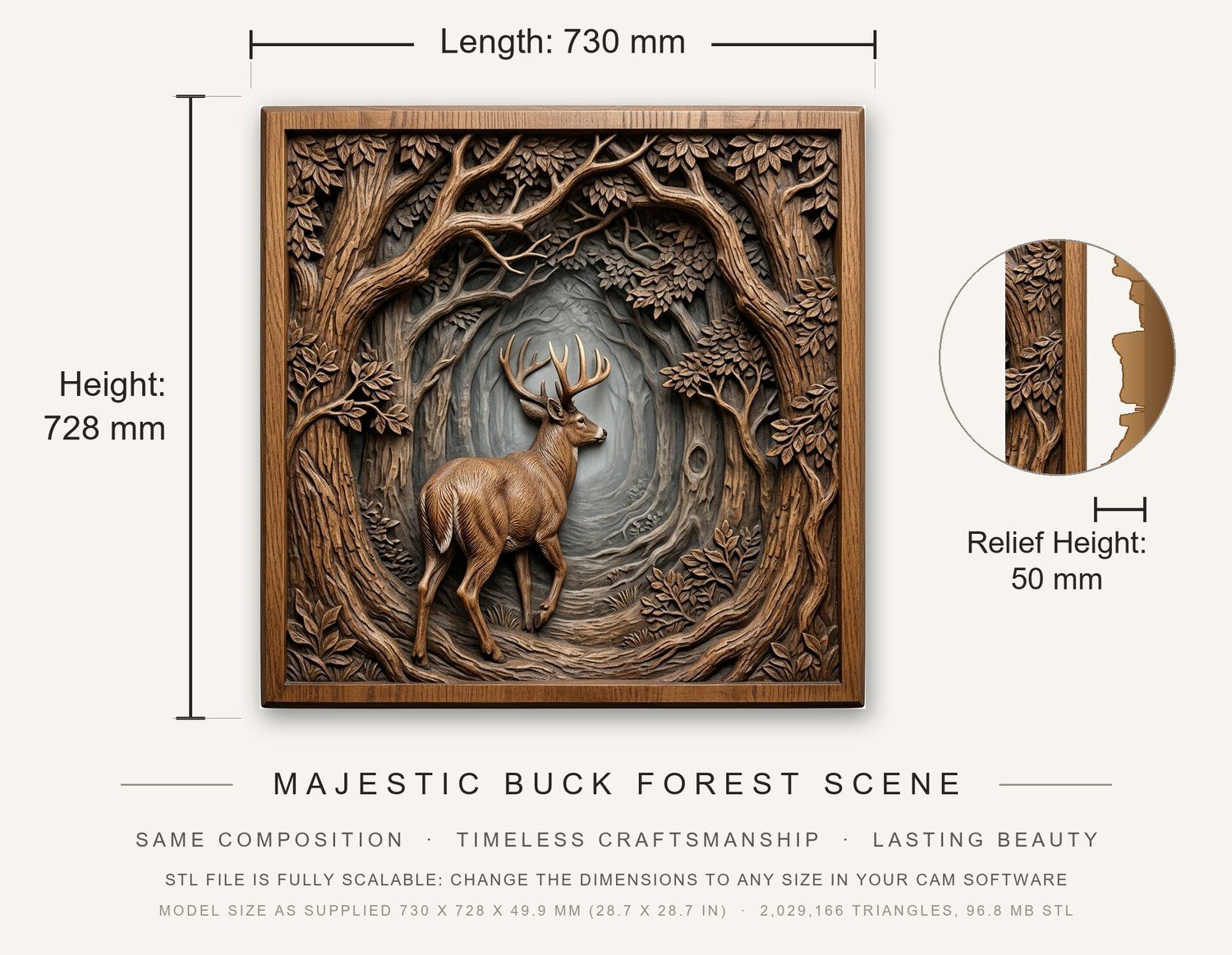 Majestic Buck Forest Scene CNC Relief STL bas-relief STL — view 3