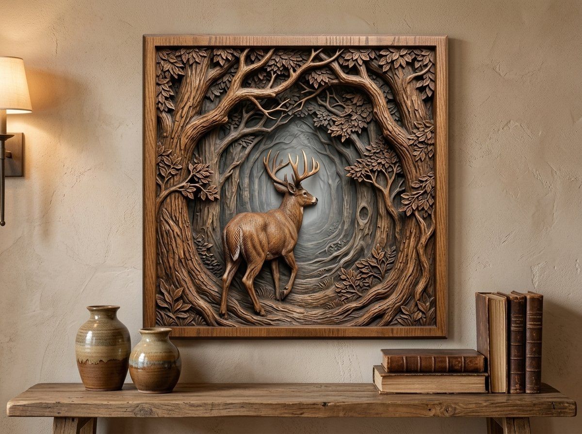 Majestic Buck Forest Scene CNC Relief STL bas-relief STL — view 13