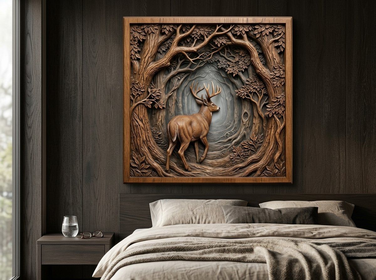 Majestic Buck Forest Scene CNC Relief STL bas-relief STL — view 14