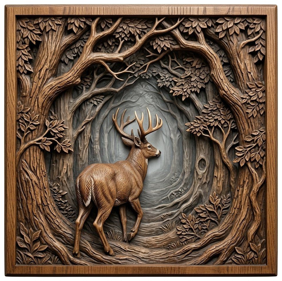 Majestic Buck Forest Scene CNC Relief STL bas-relief STL — view 4