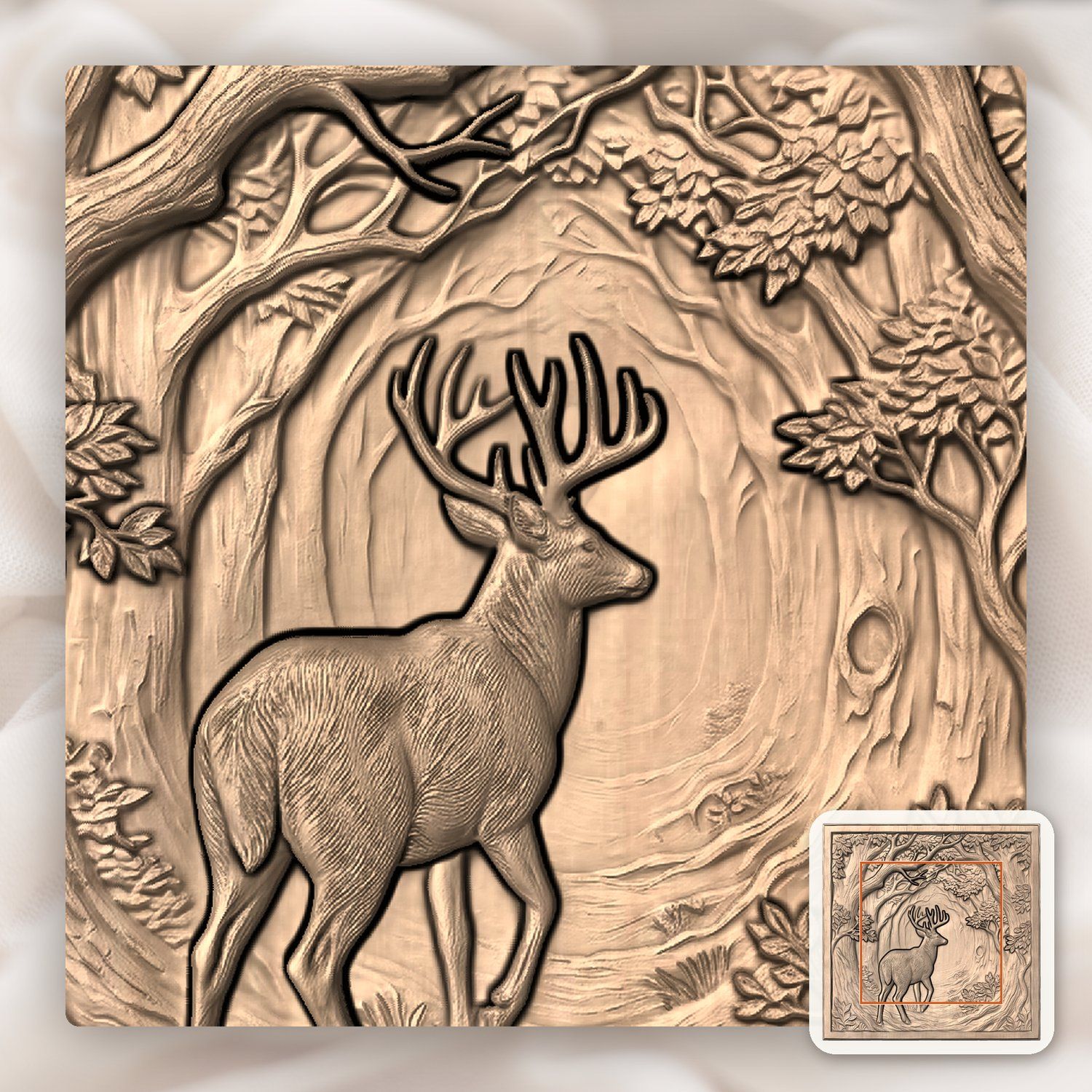 Majestic Buck Forest Scene CNC Relief STL bas-relief STL — view 10