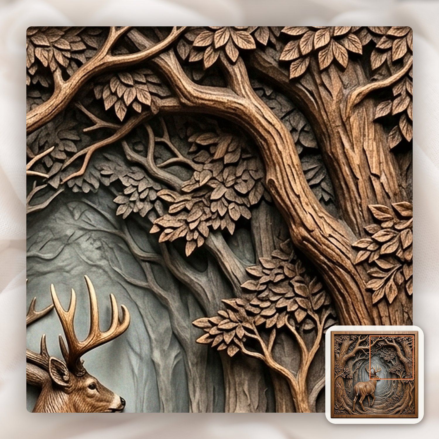 Majestic Buck Forest Scene CNC Relief STL bas-relief STL — view 11