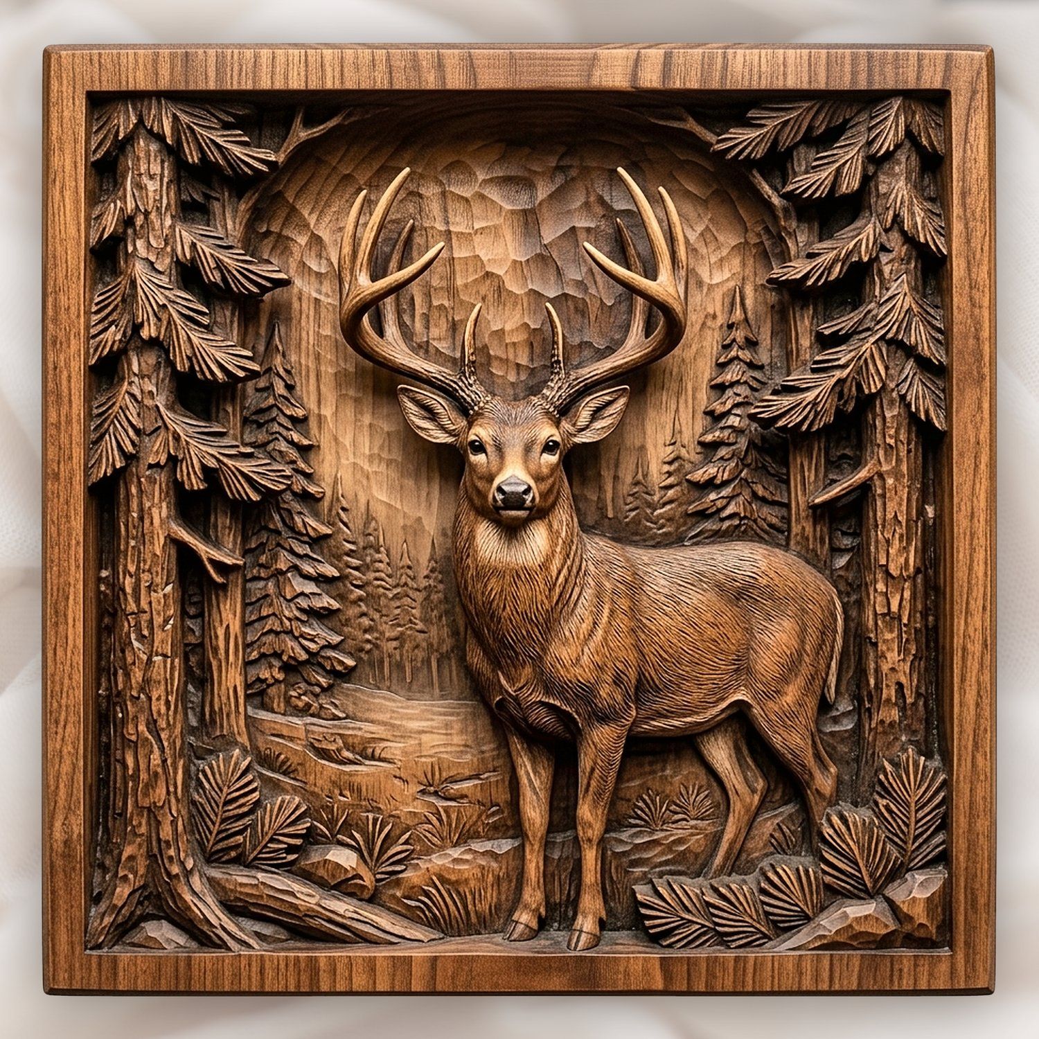 Majestic Buck Forest Scene CNC Relief STL bas-relief STL design