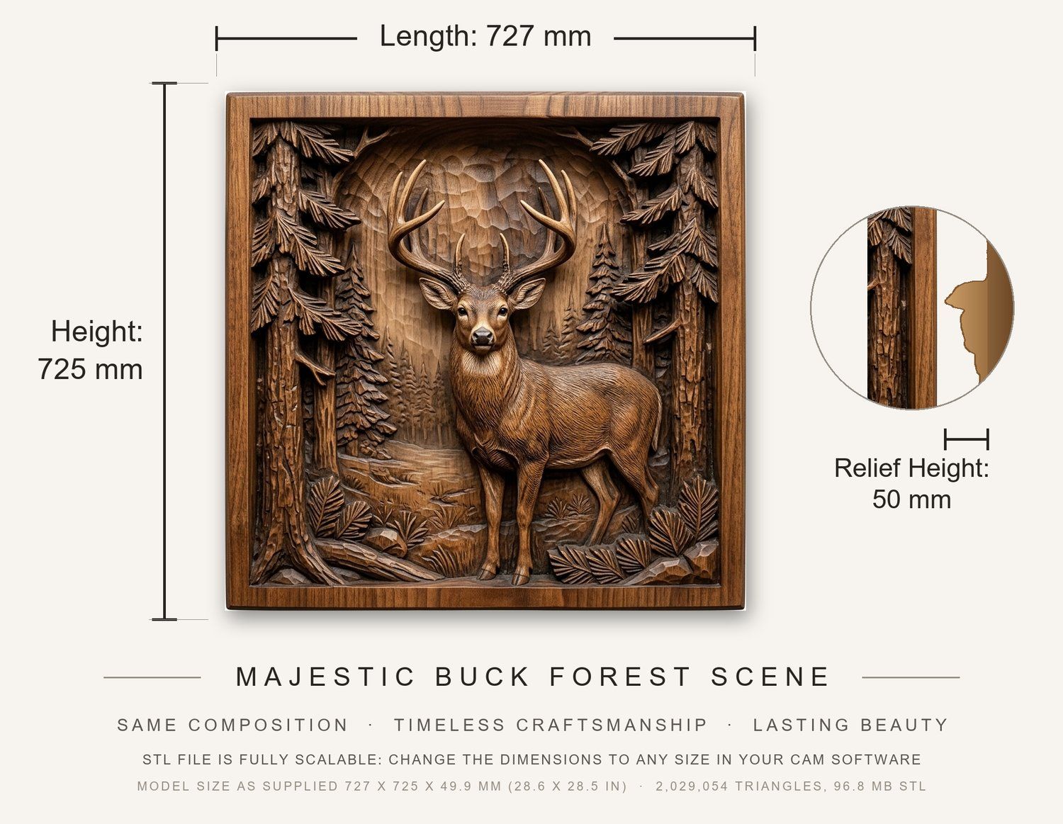 Majestic Buck Forest Scene CNC Relief STL bas-relief STL — view 3