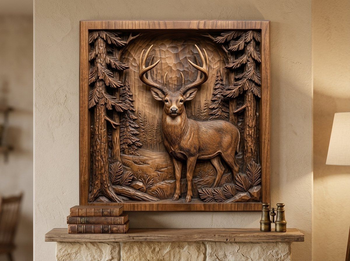 Majestic Buck Forest Scene CNC Relief STL bas-relief STL — view 13