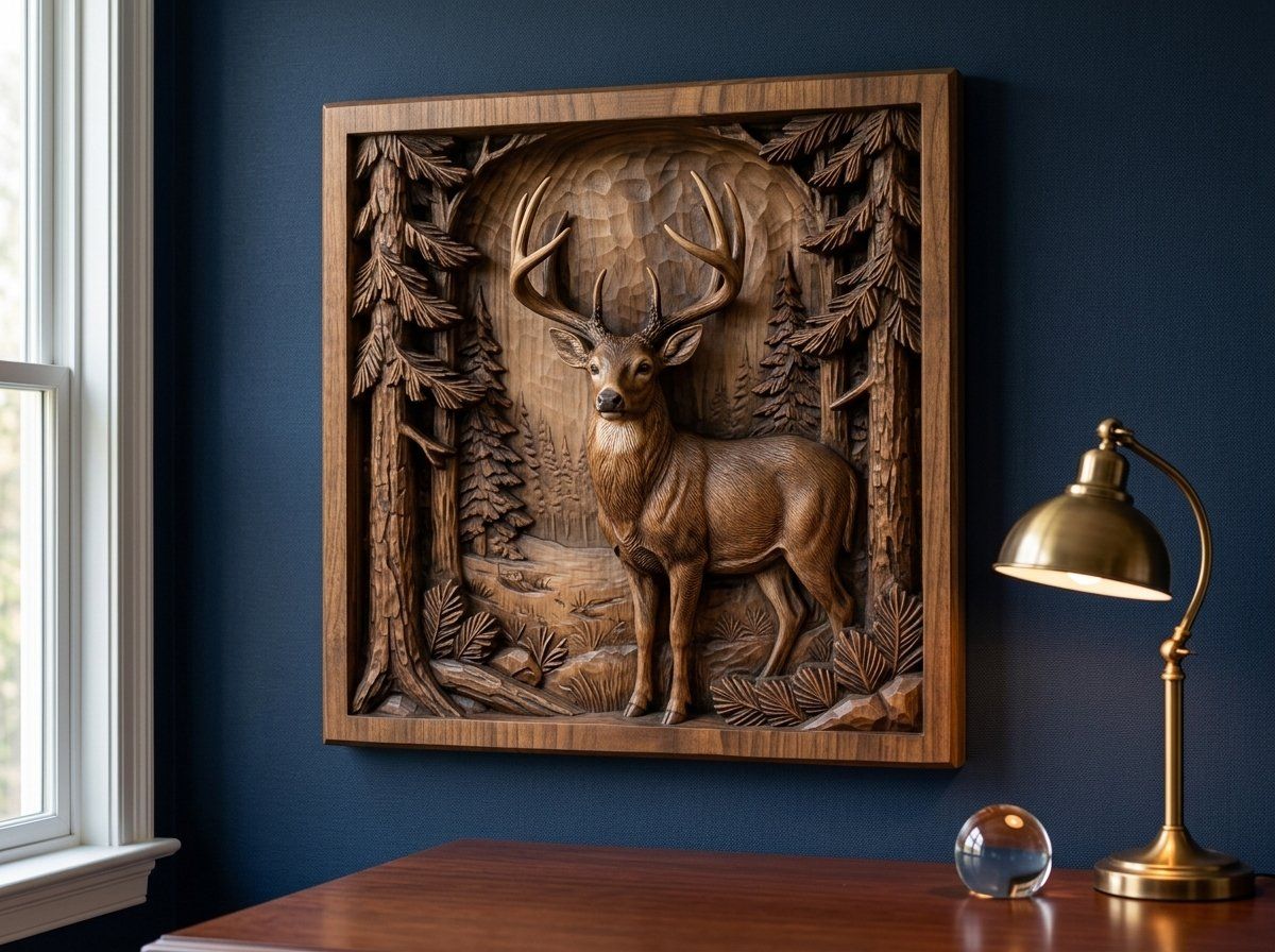 Majestic Buck Forest Scene CNC Relief STL bas-relief STL — view 14