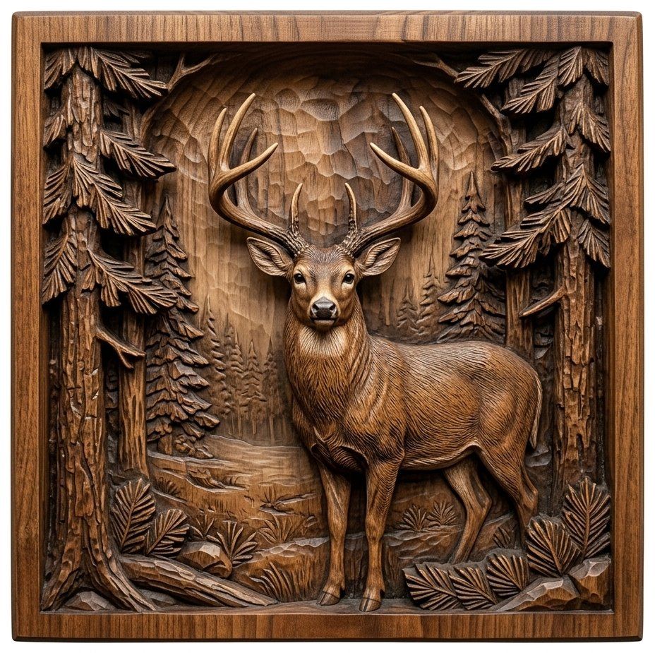 Majestic Buck Forest Scene CNC Relief STL bas-relief STL — view 4