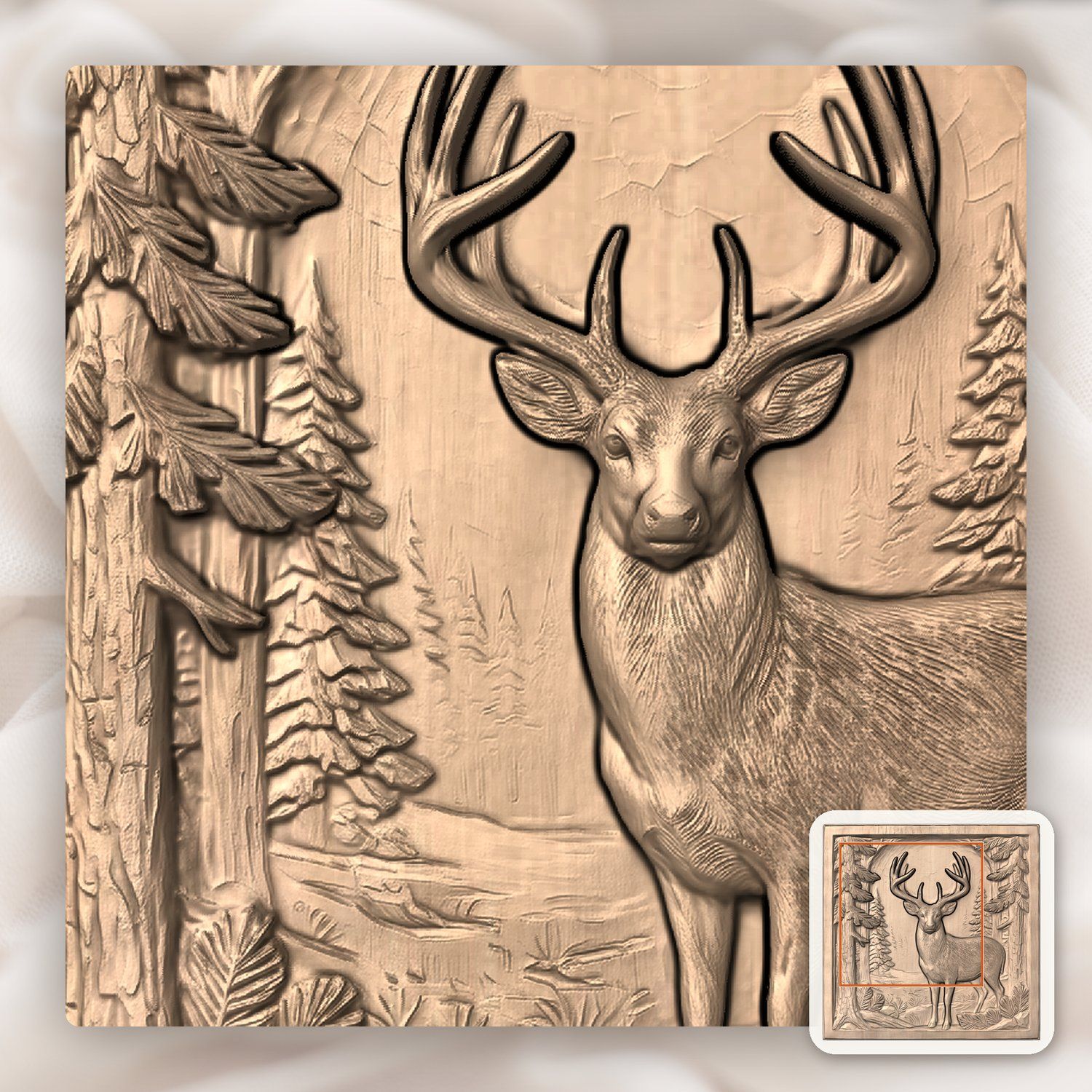 Majestic Buck Forest Scene CNC Relief STL bas-relief STL — view 7