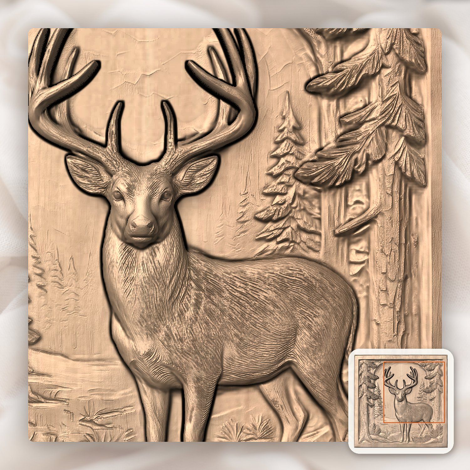 Majestic Buck Forest Scene CNC Relief STL bas-relief STL — view 8