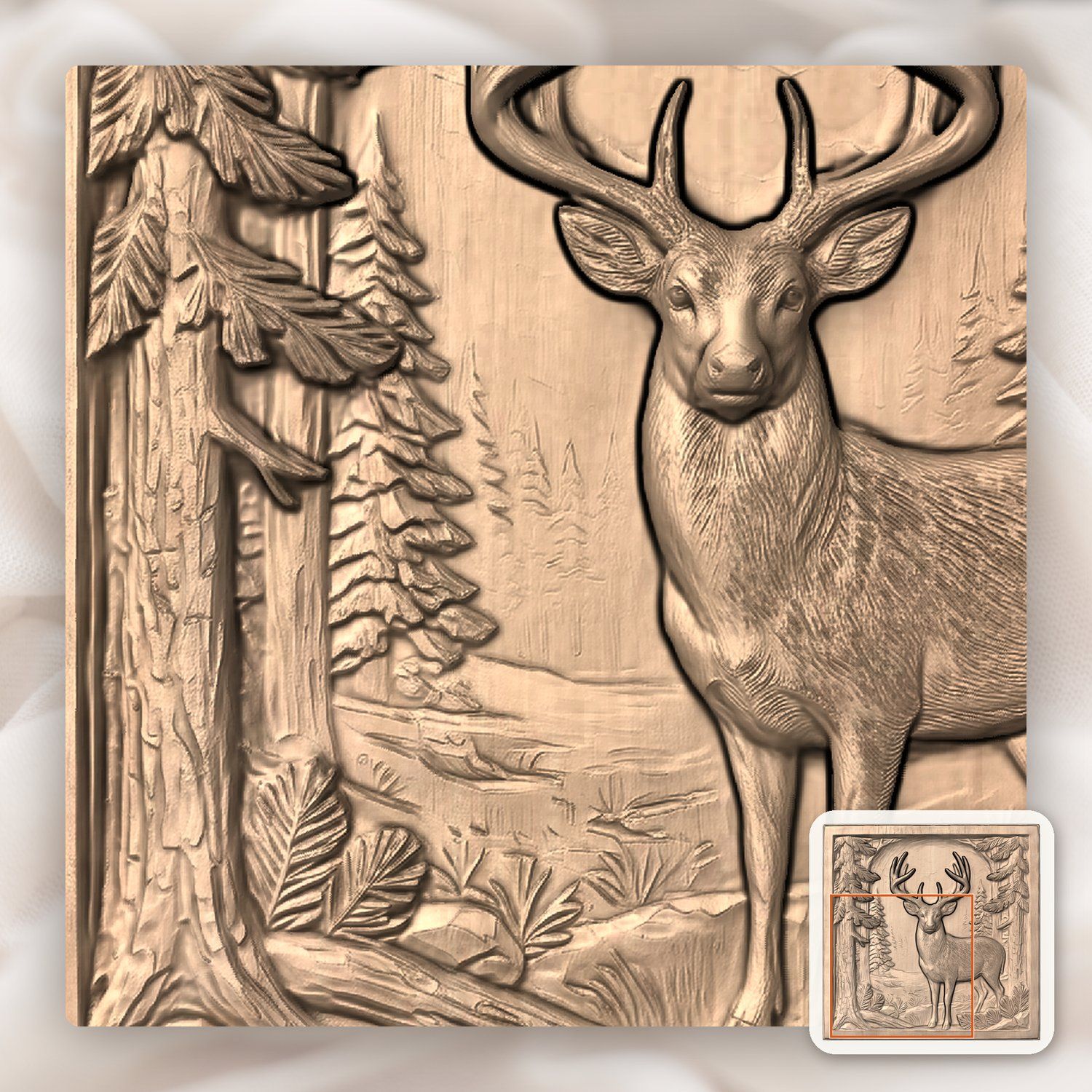 Majestic Buck Forest Scene CNC Relief STL bas-relief STL — view 9