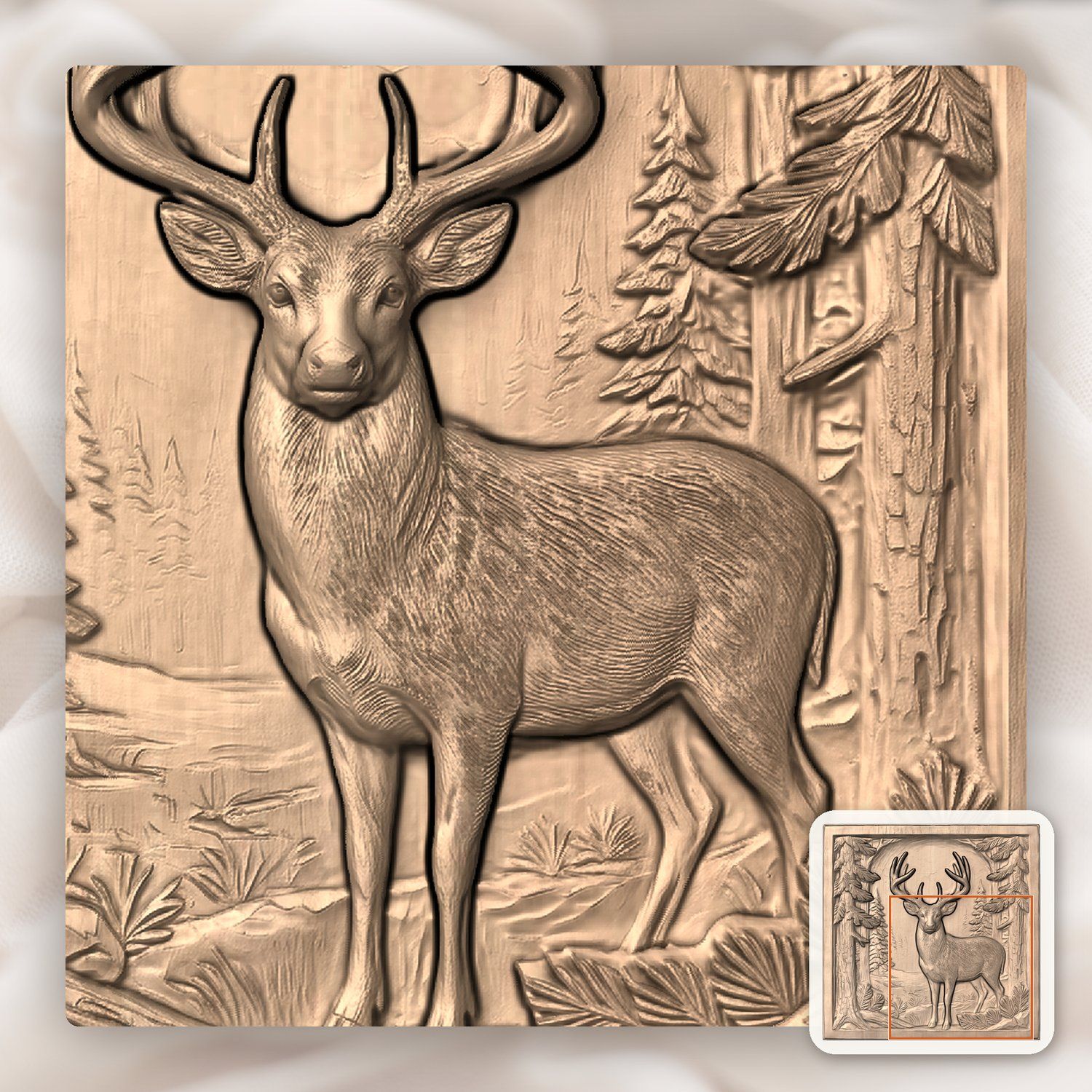 Majestic Buck Forest Scene CNC Relief STL bas-relief STL — view 10