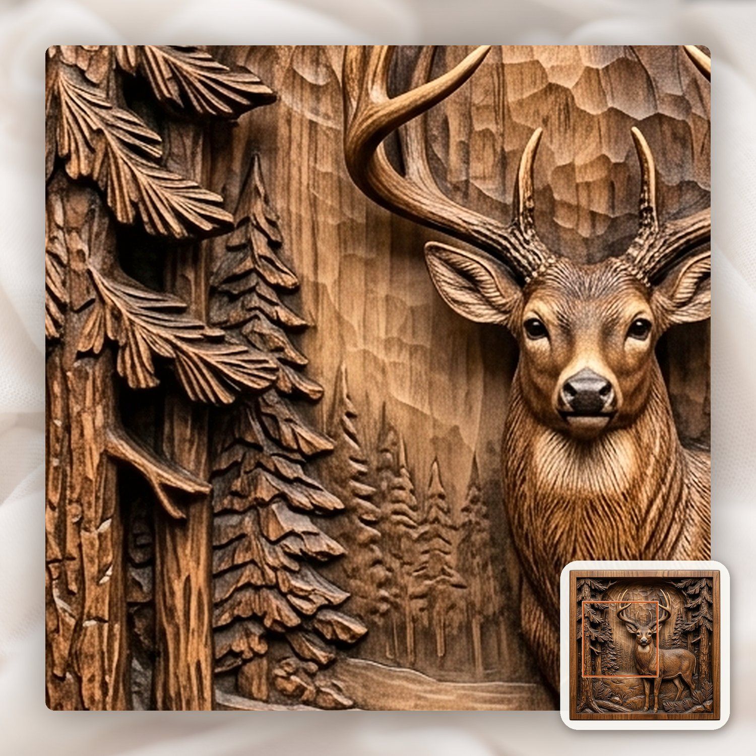 Majestic Buck Forest Scene CNC Relief STL bas-relief STL — view 11