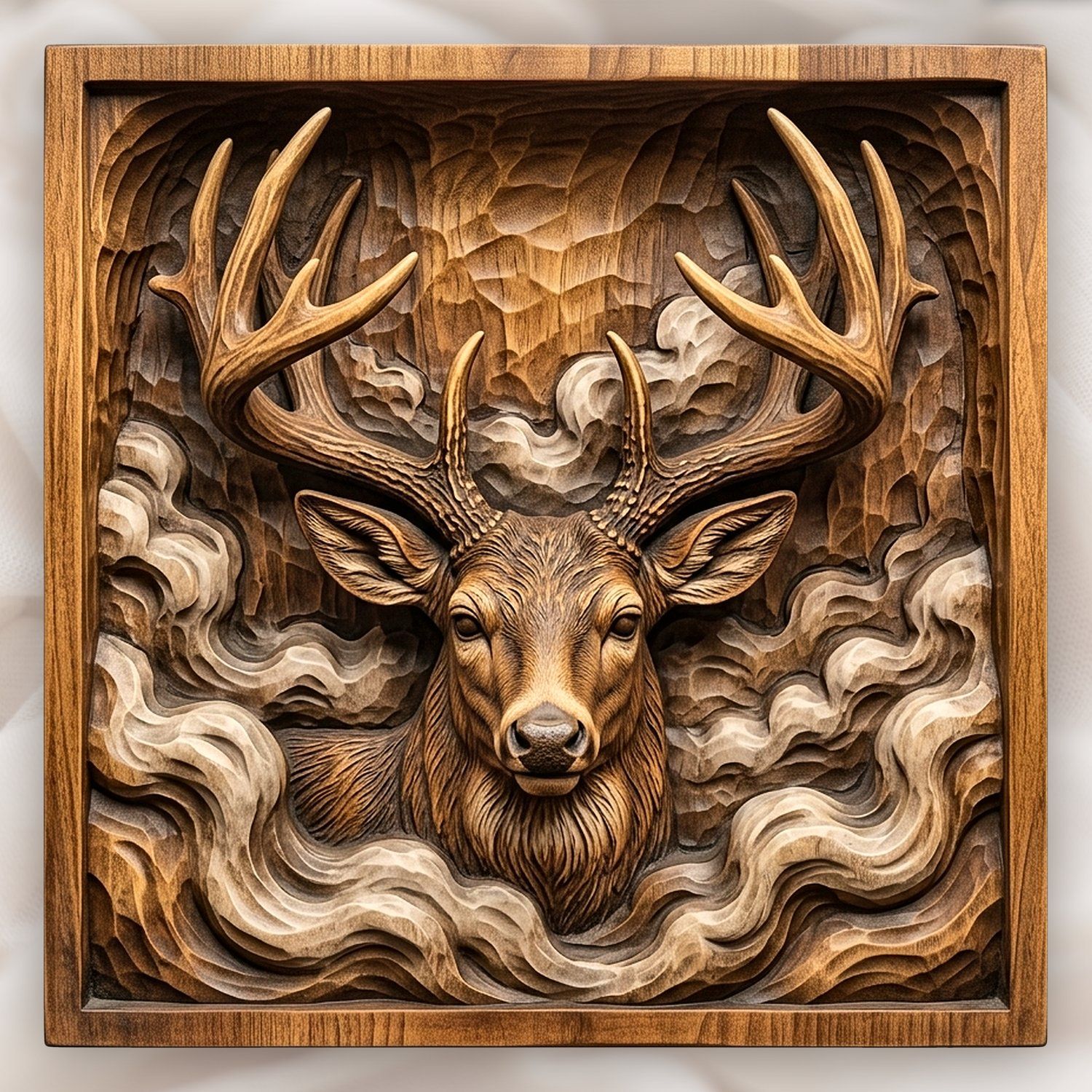 Majestic Buck in Mist Forest CNC Relief STL bas-relief STL design