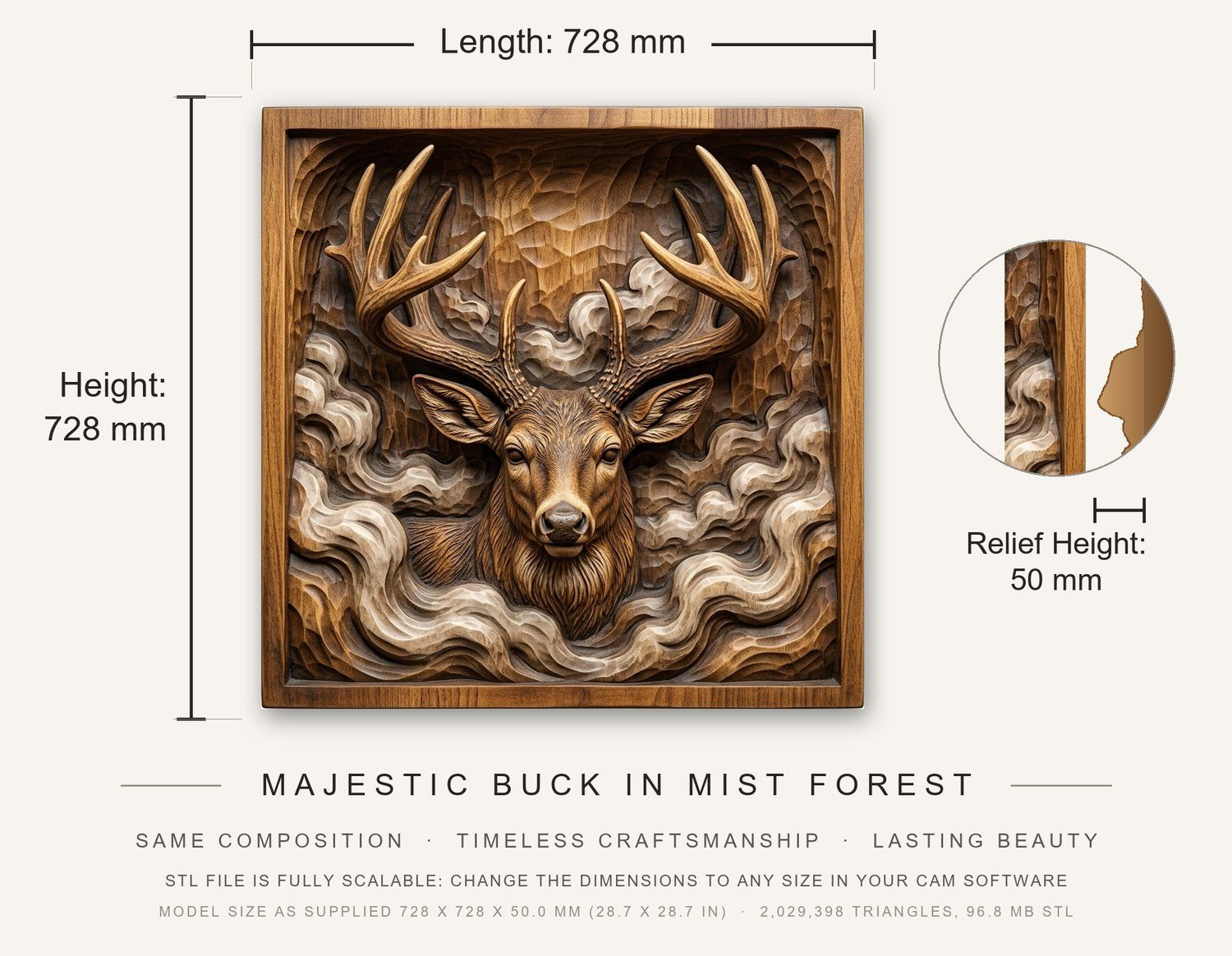 Majestic Buck in Mist Forest CNC Relief STL bas-relief STL — view 3