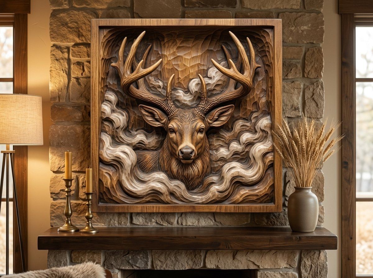 Majestic Buck in Mist Forest CNC Relief STL bas-relief STL — view 13