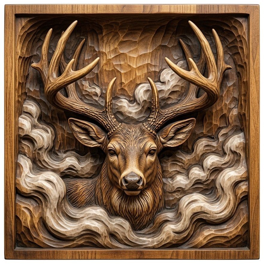 Majestic Buck in Mist Forest CNC Relief STL bas-relief STL — view 4