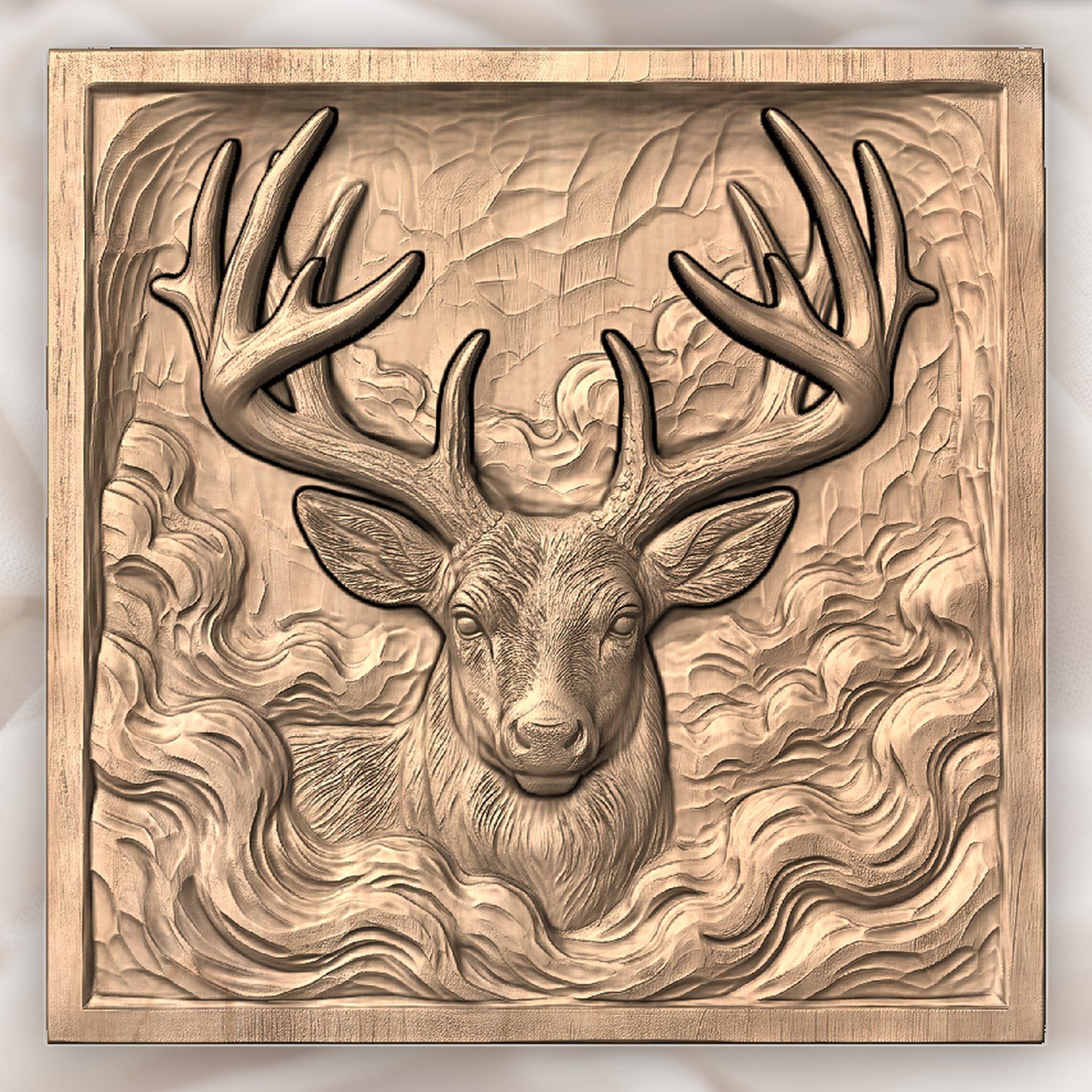 Majestic Buck in Mist Forest CNC Relief STL bas-relief STL — view 5