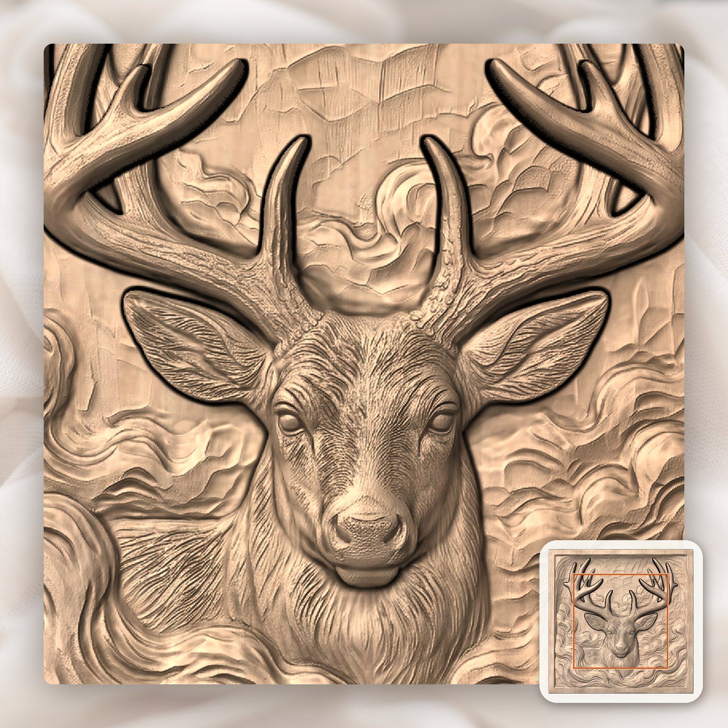 Majestic Buck in Mist Forest CNC Relief STL bas-relief STL — view 7