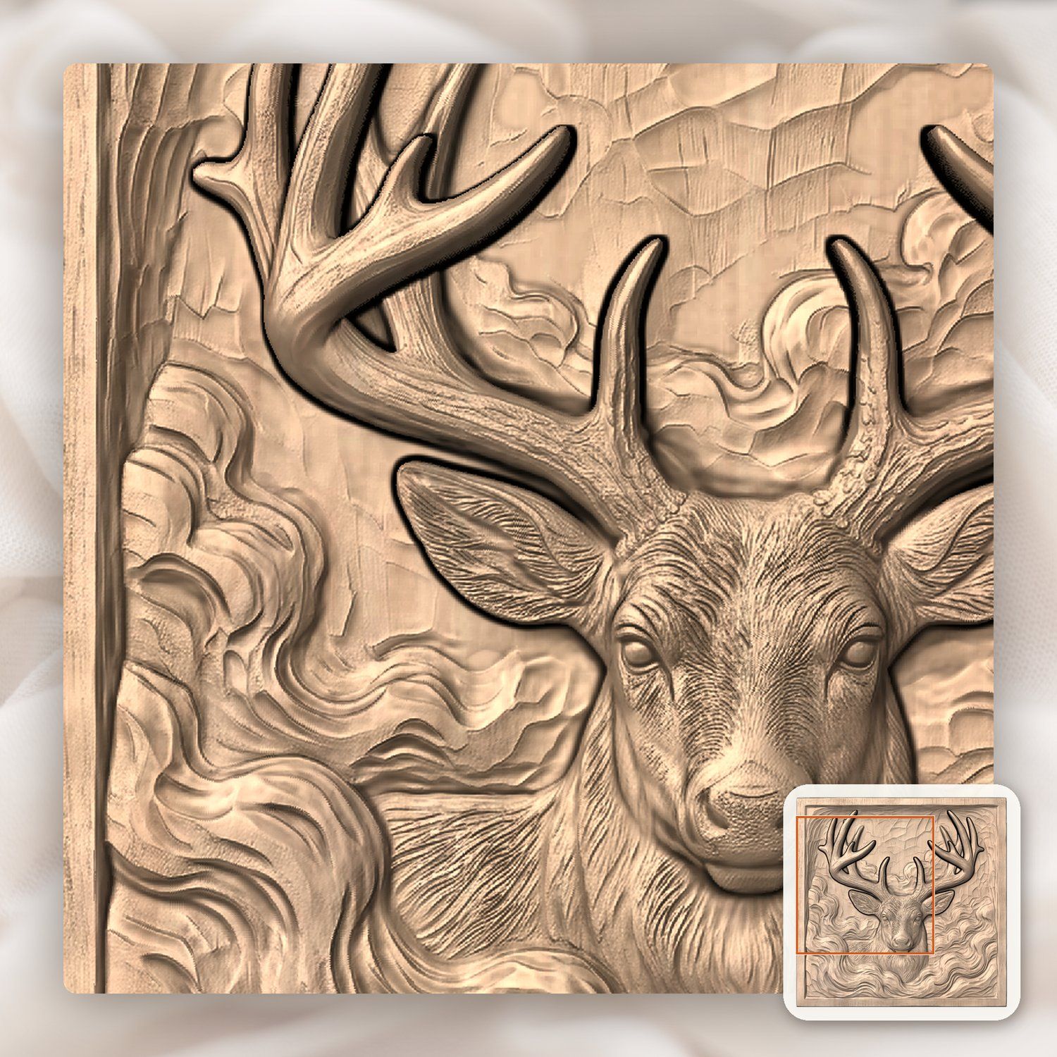 Majestic Buck in Mist Forest CNC Relief STL bas-relief STL — view 8